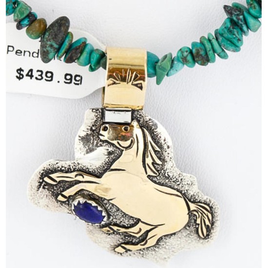 12kt Gold Filled and .925 Sterling Silver Handmade Horse Certified Authentic Navajo Turquoise Native American Necklace 371034350676