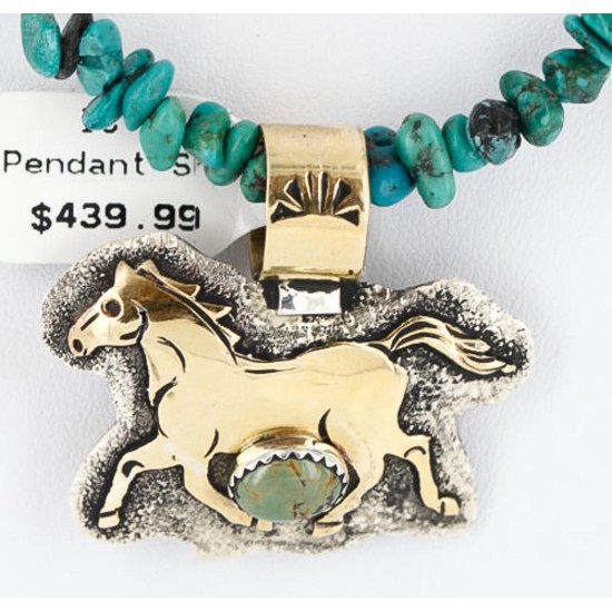12kt Gold Filled and .925 Sterling Silver Handmade Horse Certified Authentic Navajo Turquoise Native American Necklace 371038174407