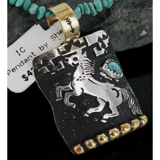 12kt Gold Filled and .925 Sterling Silver Handmade Horse Certified Authentic Navajo Turquoise Native American Necklace 390666914563