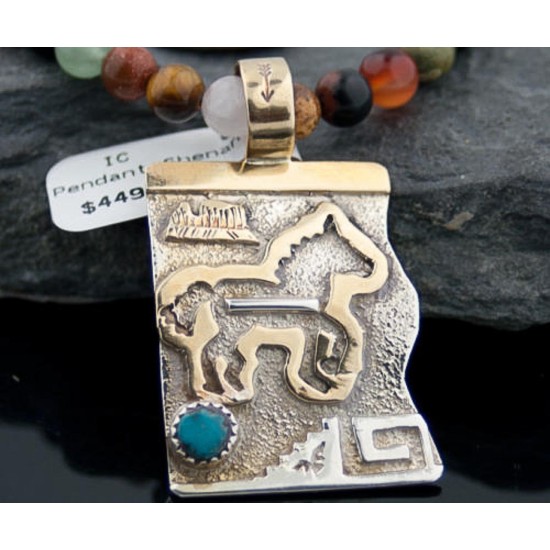 12kt Gold Filled and .925 Sterling Silver Handmade Horse Certified Authentic Navajo Turquoise Native American Necklace 390678174513