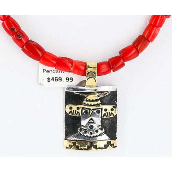 12kt Gold Filled and .925 Sterling Silver HANDMADE KACHINA Certified Authentic Navajo Turquoise and Coral Native American Necklace 371105091230 12kt Gold Filled and .925 Sterling Silver HANDMADE KACHINA Certified Authentic Navajo Turquoise and Coral Native American Necklace 371105091230