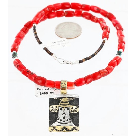 12kt Gold Filled and .925 Sterling Silver HANDMADE KACHINA Certified Authentic Navajo Turquoise and Coral Native American Necklace 371105091230 12kt Gold Filled and .925 Sterling Silver HANDMADE KACHINA Certified Authentic Navajo Turquoise and Coral Native American Necklace 371105091230