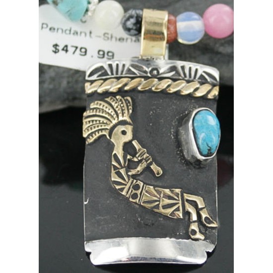12kt Gold Filled and .925 Sterling Silver Handmade KOKOPELI Certified Authentic Navajo Turquoise Native American Necklace 370923124381