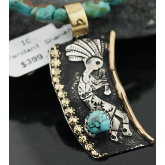 12kt Gold Filled and .925 Sterling Silver Handmade KOKOPELI Certified Authentic Navajo Turquoise Native American Necklace 370970755896 12kt Gold Filled and .925 Sterling Silver Handmade KOKOPELI Certified Authentic Navajo Turquoise Native American Necklace 370970755896