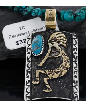 12kt Gold Filled and .925 Sterling Silver Handmade KOKOPELI Certified Authentic Navajo Turquoise Native American Necklace 370980689029