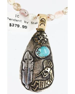 12kt Gold Filled and .925 Sterling Silver Handmade KOKOPELI Certified Authentic Navajo Turquoise Native American Necklace 371004026048