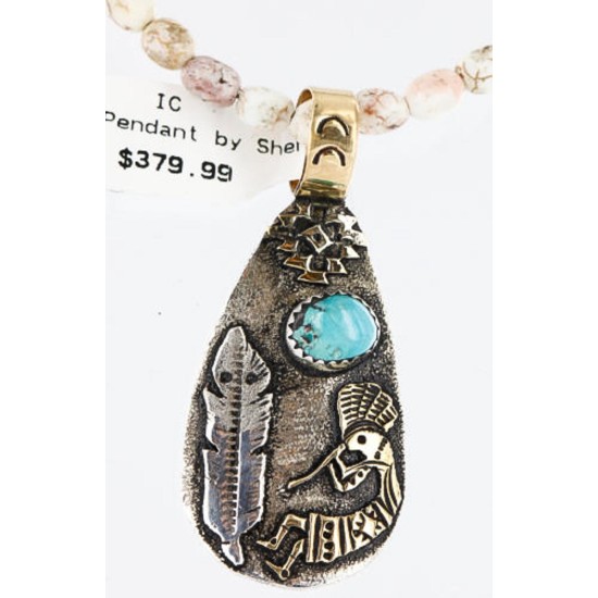 12kt Gold Filled and .925 Sterling Silver Handmade KOKOPELI Certified Authentic Navajo Turquoise Native American Necklace 371004026048