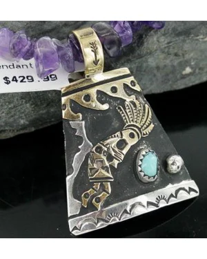 12kt Gold Filled and .925 Sterling Silver Handmade KOKOPELI Certified Authentic Navajo Turquoise Native American Necklace 390666113658