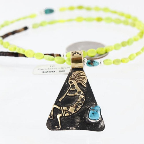 12kt Gold Filled and .925 Sterling Silver Handmade KOKOPELI Certified Authentic Navajo Turquoise Native American Necklace 390760698648