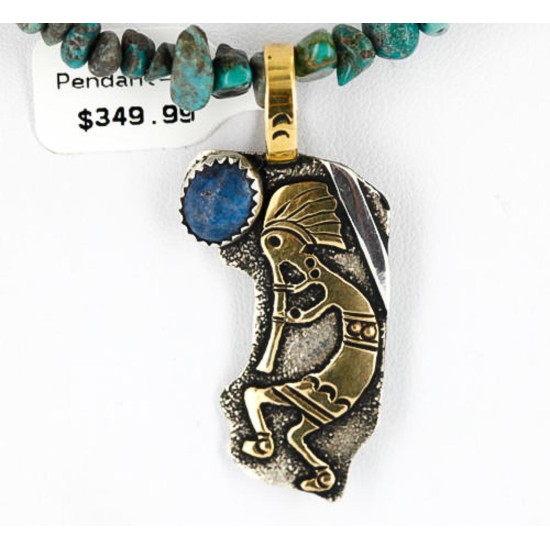 12kt Gold Filled and .925 Sterling Silver Handmade KOKOPELLI Certified Authentic Navajo Lapis Native American Necklace 371051197395