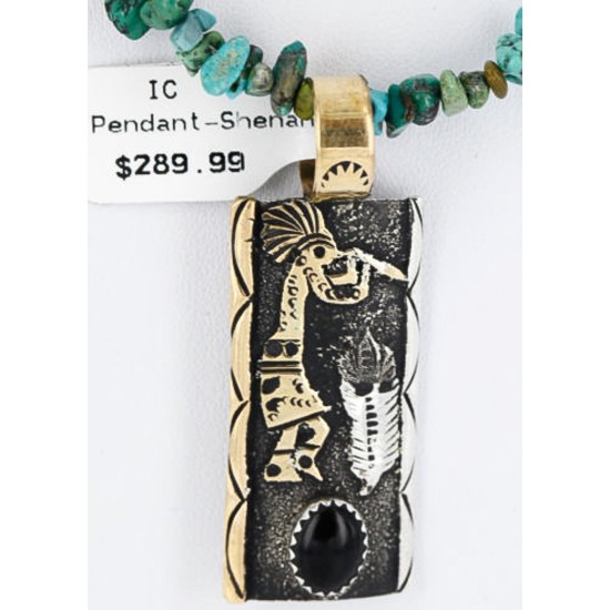 12kt Gold Filled and .925 Sterling Silver Handmade KOKOPELLI Certified Authentic Navajo Turquoise and Black ONYX Native American Necklace 371016967573