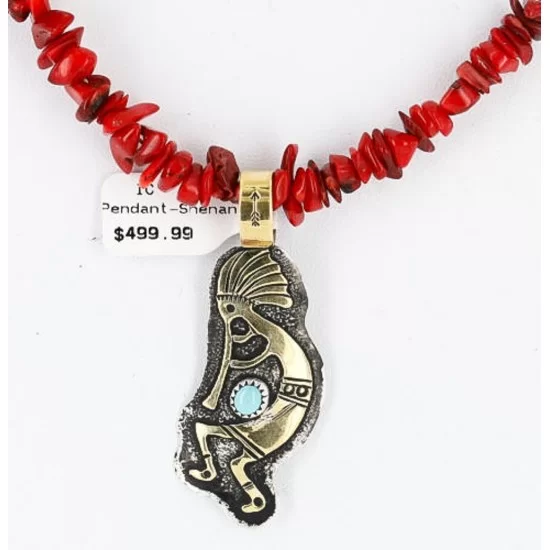 12kt Gold Filled and .925 Sterling Silver HANDMADE KOKOPELLI Certified Authentic Navajo Turquoise and Coral Native American Necklace 371115338102