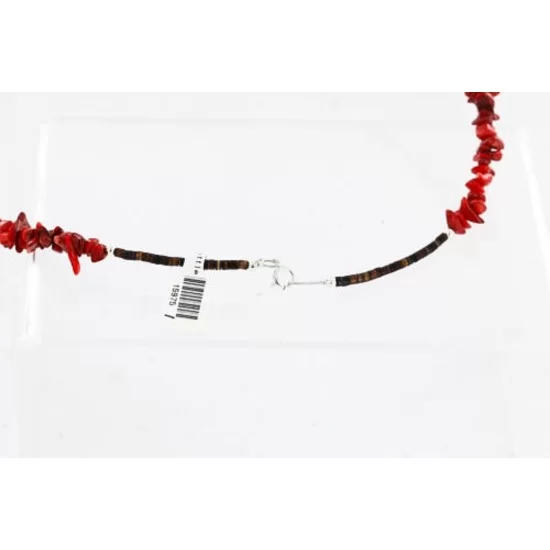 12kt Gold Filled and .925 Sterling Silver HANDMADE KOKOPELLI Certified Authentic Navajo Turquoise and Coral Native American Necklace 371115338102