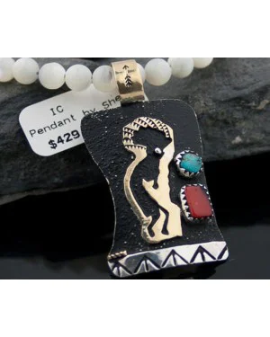 12kt Gold Filled and .925 Sterling Silver Handmade KOKOPELLI Certified Authentic Navajo Turquoise Native American Necklace 370882589618