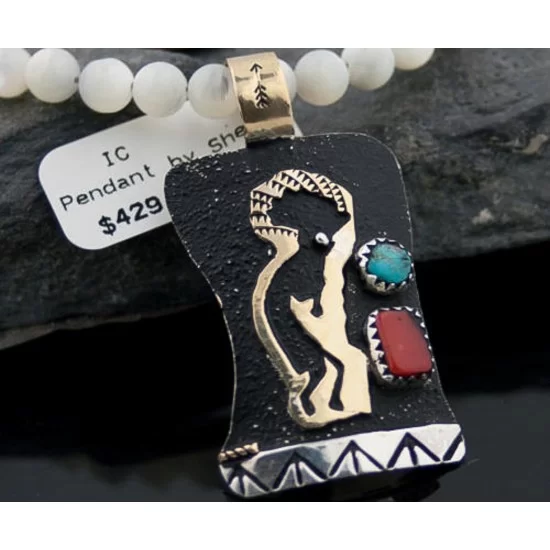 12kt Gold Filled and .925 Sterling Silver Handmade KOKOPELLI Certified Authentic Navajo Turquoise Native American Necklace 370882589618 12kt Gold Filled and .925 Sterling Silver Handmade KOKOPELLI Certified Authentic Navajo Turquoise Native American Necklace 370882589618