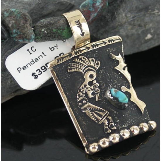 12kt Gold Filled and .925 Sterling Silver Handmade KOKOPELLI Certified Authentic Navajo Turquoise Native American Necklace 370897163907