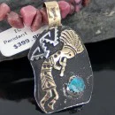 12kt Gold Filled and .925 Sterling Silver Handmade KOKOPELLI Certified Authentic Navajo Turquoise Native American Necklace 370897301320