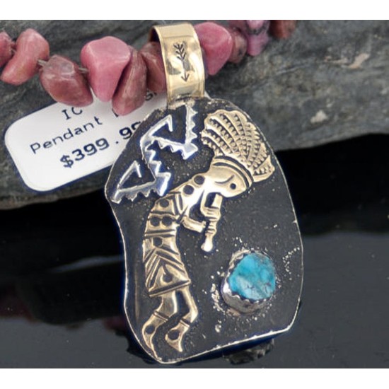 12kt Gold Filled and .925 Sterling Silver Handmade KOKOPELLI Certified Authentic Navajo Turquoise Native American Necklace 370897301320