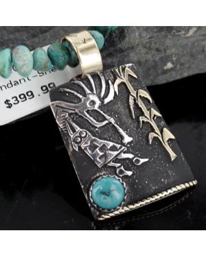 12kt Gold Filled and .925 Sterling Silver Handmade KOKOPELLI Certified Authentic Navajo Turquoise Native American Necklace 370909123287