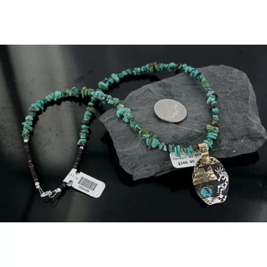 12kt Gold Filled and .925 Sterling Silver Handmade KOKOPELLI Certified Authentic Navajo Turquoise Native American Necklace 370912357154