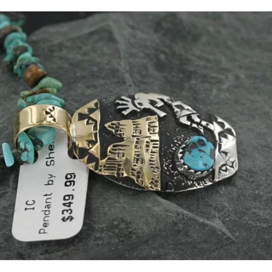 12kt Gold Filled and .925 Sterling Silver Handmade KOKOPELLI Certified Authentic Navajo Turquoise Native American Necklace 370912357154
