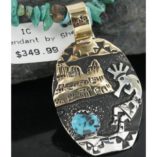 12kt Gold Filled and .925 Sterling Silver Handmade KOKOPELLI Certified Authentic Navajo Turquoise Native American Necklace 370912357154