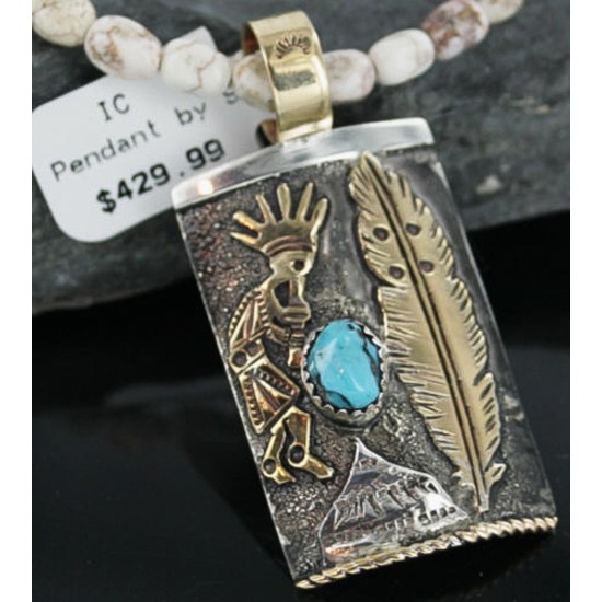 12kt Gold Filled and .925 Sterling Silver Handmade KOKOPELLI Certified Authentic Navajo Turquoise Native American Necklace 370918177619