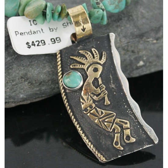 12kt Gold Filled and .925 Sterling Silver Handmade KOKOPELLI Certified Authentic Navajo Turquoise Native American Necklace 370919515815