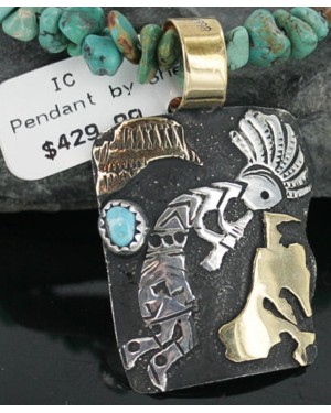 12kt Gold Filled and .925 Sterling Silver Handmade KOKOPELLI Certified Authentic Navajo Turquoise Native American Necklace 370922480908