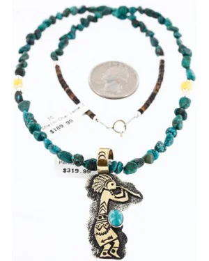 12kt Gold Filled and .925 Sterling Silver Handmade KOKOPELLI Certified Authentic Navajo Turquoise Native American Necklace 371011564672