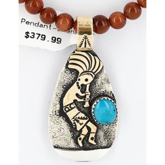 12kt Gold Filled and .925 Sterling Silver Handmade KOKOPELLI Certified Authentic Navajo Turquoise Native American Necklace 371045661855