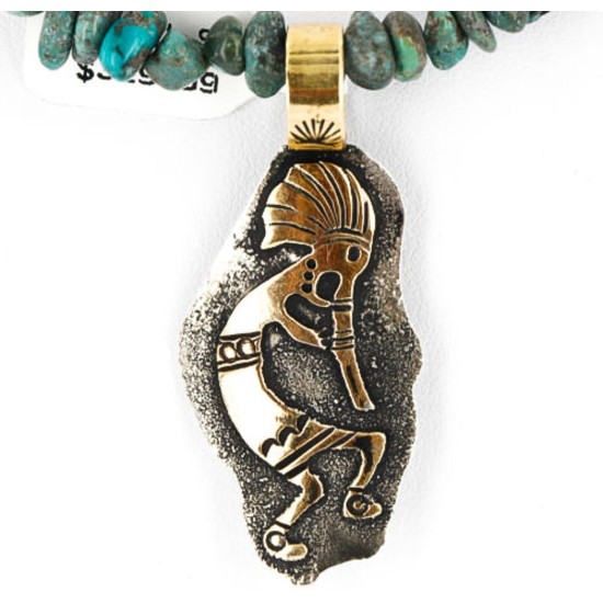 12kt Gold Filled and .925 Sterling Silver Handmade KOKOPELLI Certified Authentic Navajo Turquoise Native American Necklace 371051550927