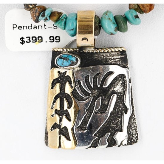 12kt Gold Filled and .925 Sterling Silver Handmade KOKOPELLI Certified Authentic Navajo Turquoise Native American Necklace 371060647110
