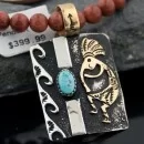 12kt Gold Filled and .925 Sterling Silver Handmade KOKOPELLI Certified Authentic Navajo Turquoise Native American Necklace 390643117492