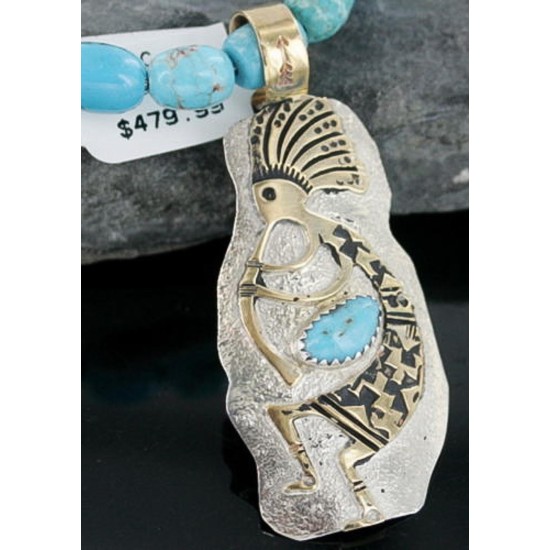 12kt Gold Filled and .925 Sterling Silver Handmade KOKOPELLI Certified Authentic Navajo Turquoise Native American Necklace 390668153622 12kt Gold Filled and .925 Sterling Silver Handmade KOKOPELLI Certified Authentic Navajo Turquoise Native American Necklace 390668153622