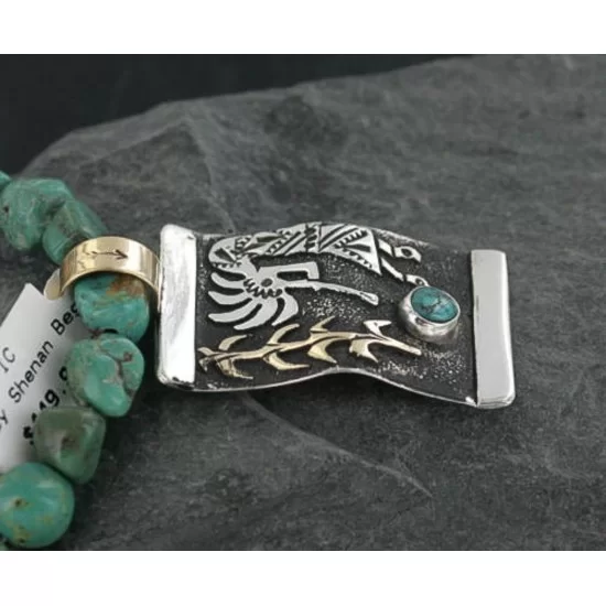 12kt Gold Filled and .925 Sterling Silver Handmade KOKOPELLI Certified Authentic Navajo Turquoise Native American Necklace 390673065306