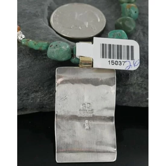12kt Gold Filled and .925 Sterling Silver Handmade KOKOPELLI Certified Authentic Navajo Turquoise Native American Necklace 390673065306