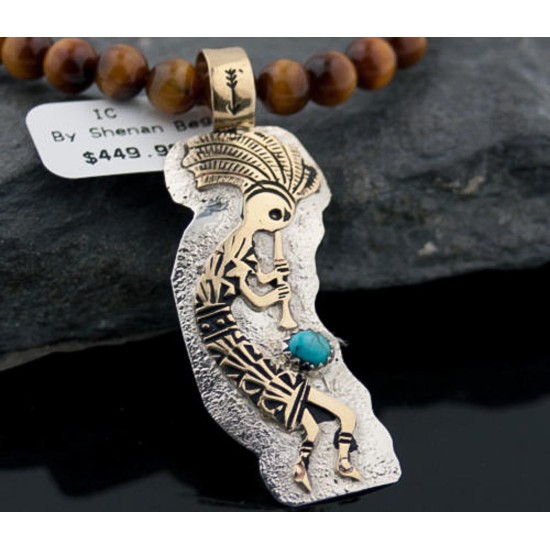 12kt Gold Filled and .925 Sterling Silver Handmade KOKOPELLI Certified Authentic Navajo Turquoise Native American Necklace 390677597746 12kt Gold Filled and .925 Sterling Silver Handmade KOKOPELLI Certified Authentic Navajo Turquoise Native American Necklace 390677597746