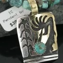 12kt Gold Filled and .925 Sterling Silver Handmade KOKOPELLI Certified Authentic Navajo Turquoise Native American Necklace 390678222684