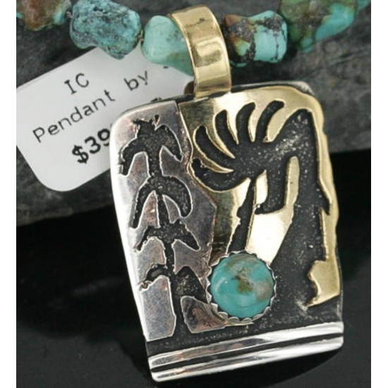 12kt Gold Filled and .925 Sterling Silver Handmade KOKOPELLI Certified Authentic Navajo Turquoise Native American Necklace 390678222684