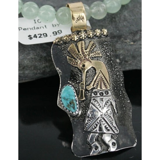 12kt Gold Filled and .925 Sterling Silver Handmade KOKOPELLI Certified Authentic Navajo Turquoise Native American Necklace 390680704661