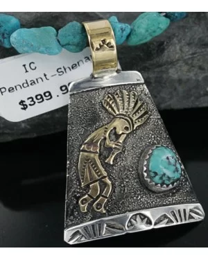 12kt Gold Filled and .925 Sterling Silver Handmade KOKOPELLI Certified Authentic Navajo Turquoise Native American Necklace 390680965450
