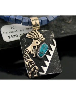 12kt Gold Filled and .925 Sterling Silver Handmade KOKOPELLI Certified Authentic Navajo Turquoise Native American Necklace 390784009992