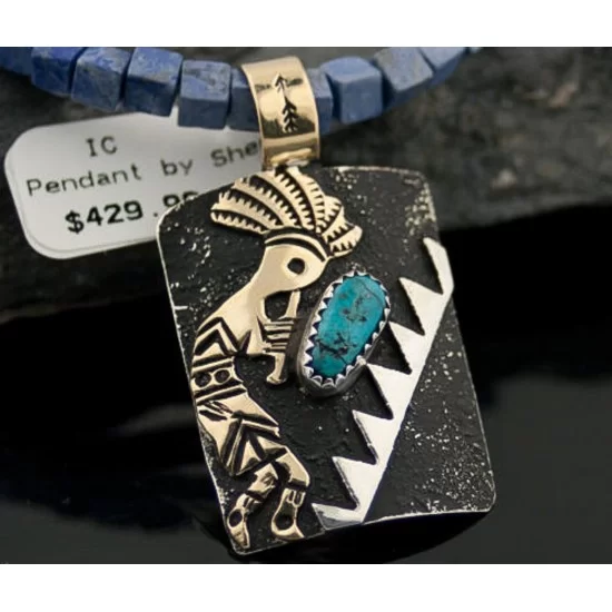 12kt Gold Filled and .925 Sterling Silver Handmade KOKOPELLI Certified Authentic Navajo Turquoise Native American Necklace 390784009992 12kt Gold Filled and .925 Sterling Silver Handmade KOKOPELLI Certified Authentic Navajo Turquoise Native American Necklace 390784009992