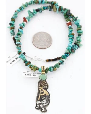12kt Gold Filled and .925 Sterling Silver Handmade KOKOPELLI Certified Authentic Navajo Turquoise Native American Necklace 390789343208