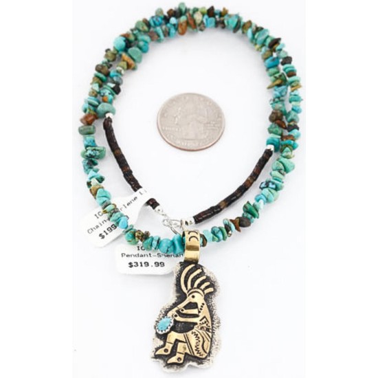 12kt Gold Filled and .925 Sterling Silver Handmade KOKOPELLI Certified Authentic Navajo Turquoise Native American Necklace 390792627137