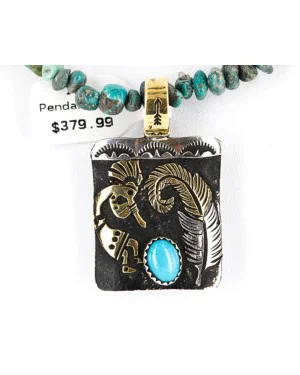 12kt Gold Filled and .925 Sterling Silver Handmade KOKOPELLI Certified Authentic Navajo Turquoise Native American Necklace 390842147001