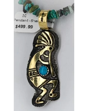 12kt Gold Filled and .925 Sterling Silver Handmade KOKOPELLI Certified Authentic Navajo Turquoise Native American Necklace 390858540457