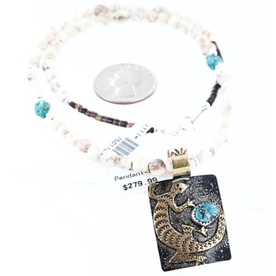 12kt Gold Filled and .925 Sterling Silver Handmade LIZARD Certified Authentic Navajo Turquoise Native American Necklace 371007037281