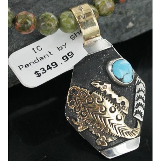 12kt Gold Filled and .925 Sterling Silver Handmade Lizard Certified Authentic Navajo Turquoise Native American Necklace 390671871410